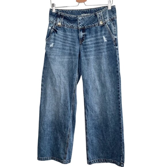 Rewash Wide Leg Low Rise Baggy Denim Jeans Medium Wash Size 5 Distressed - Picture 1 of 10